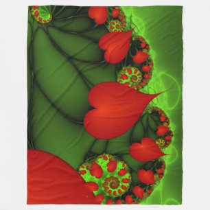 Couverture Polaire Coeurs rouges Lime vert Moderne Art Abstrait fract