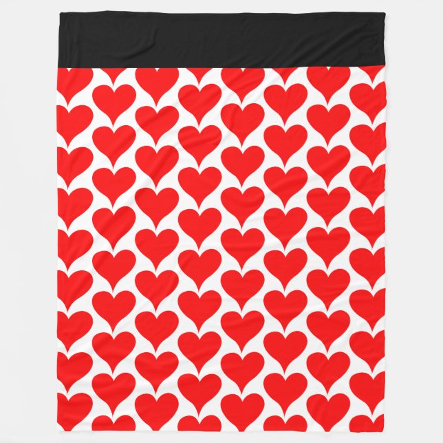 Couverture Polaire Cœurs rouges motif noir (Devant)