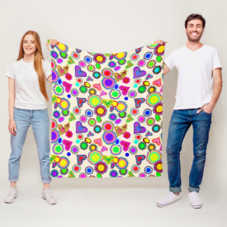 Couverture Polaire Coeurs super Fleurs colorées