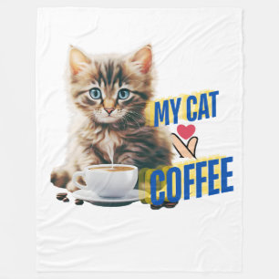 Couverture Polaire Coffee cat Blanche polaire