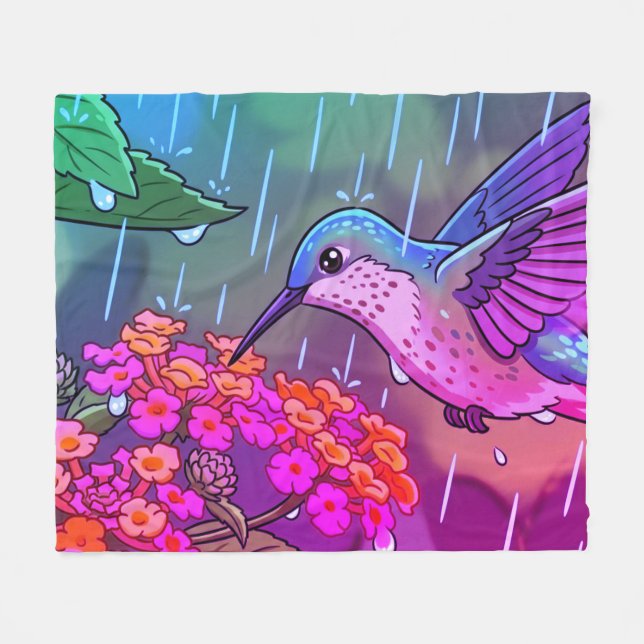Couverture Polaire Colibri buvant le nectar des fleurs de lantana i (Devant (Horizontal))