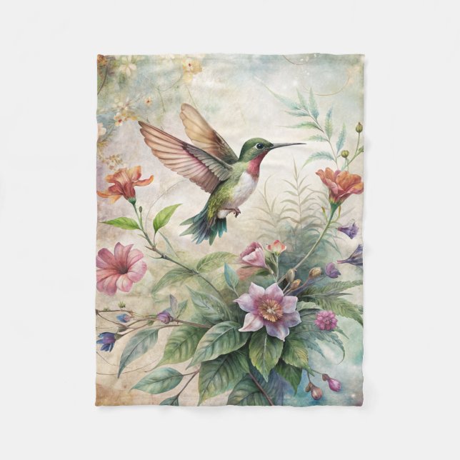 Couverture Polaire Colibri mignon sur les fleurs (Devant)