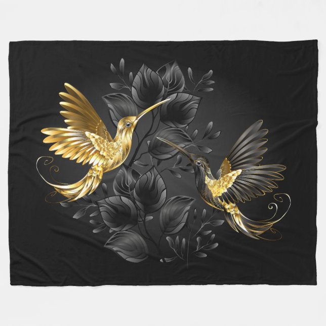 Couverture Polaire Colibri noir et or (Devant (Horizontal))