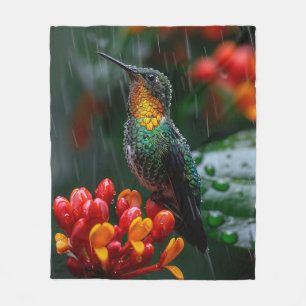 Couverture Polaire Colibri perché sur une fleur vive