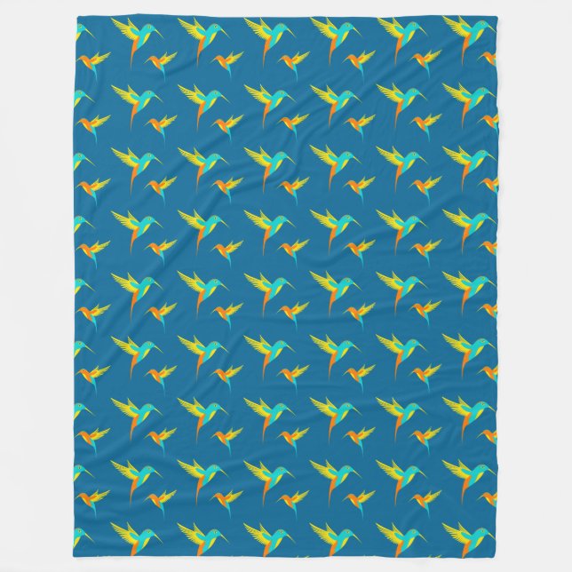 Couverture Polaire Colibris exotiques Motif bleu (Devant)