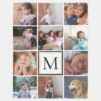 Couverture Polaire Collage avec 11 photos Instagram et monogramme