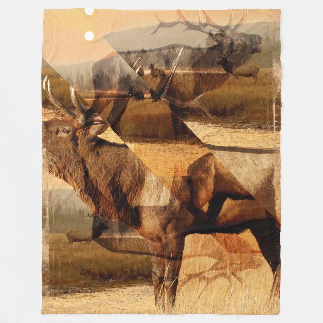 Couverture Polaire Collage Cerf Majestueux au Lever du Soleil (Devant)