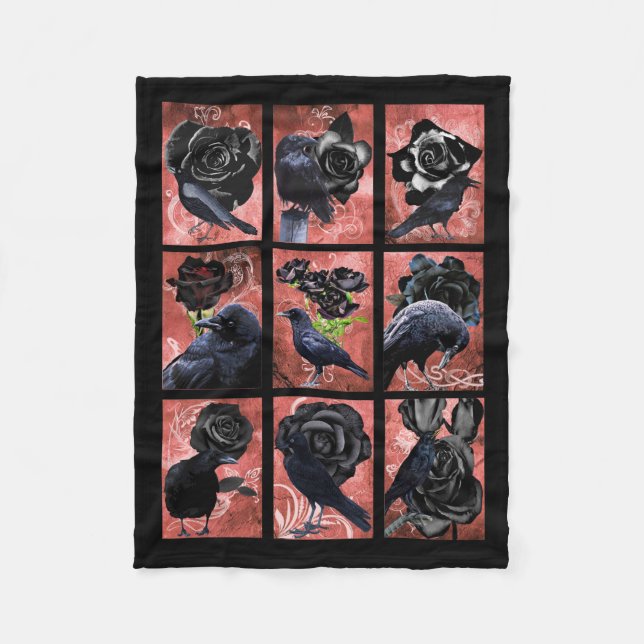 Couverture Polaire Collage d'art gothique de corbeaux roses noirs (Devant)