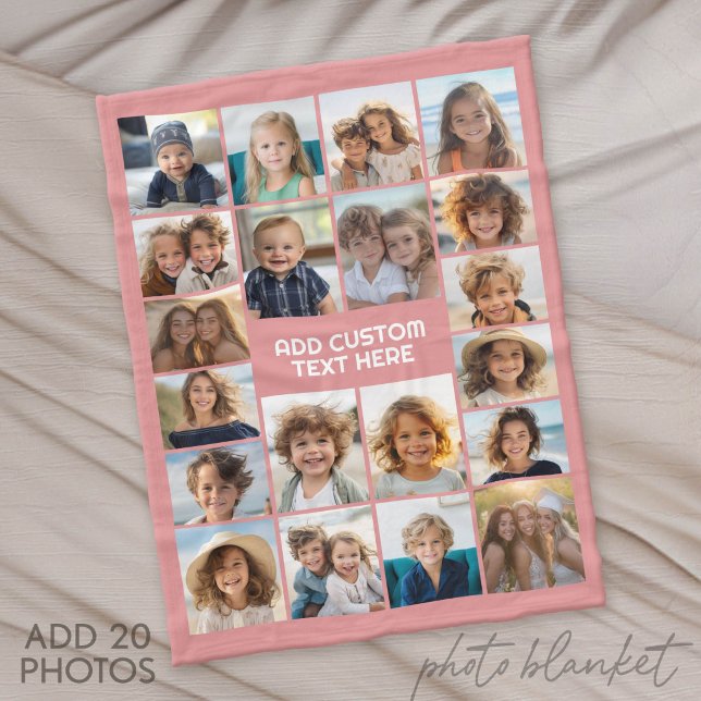 Couverture Polaire Collage de 20 photos avec texte blanc vertical (Photo Blanket - Fleece)