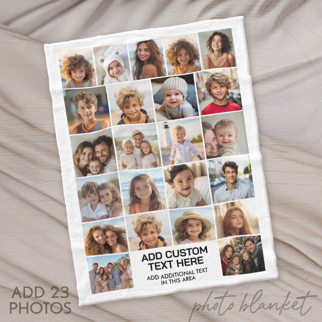 Couverture Polaire Collage de 23 photos avec zone de texte (Custom Fleece Blanket with Photo Collage for Family and Friends)