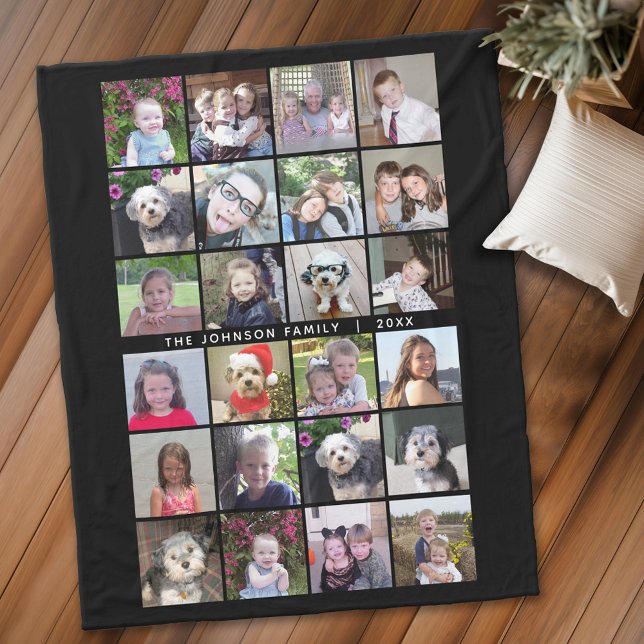 Couverture Polaire Collage de 24 Modèles photo avec texte personnalis (Personalized fleece blanket with 24 photos and text)
