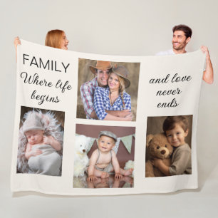 Couverture Polaire Collage de 4 photos de famille Parents Enfants