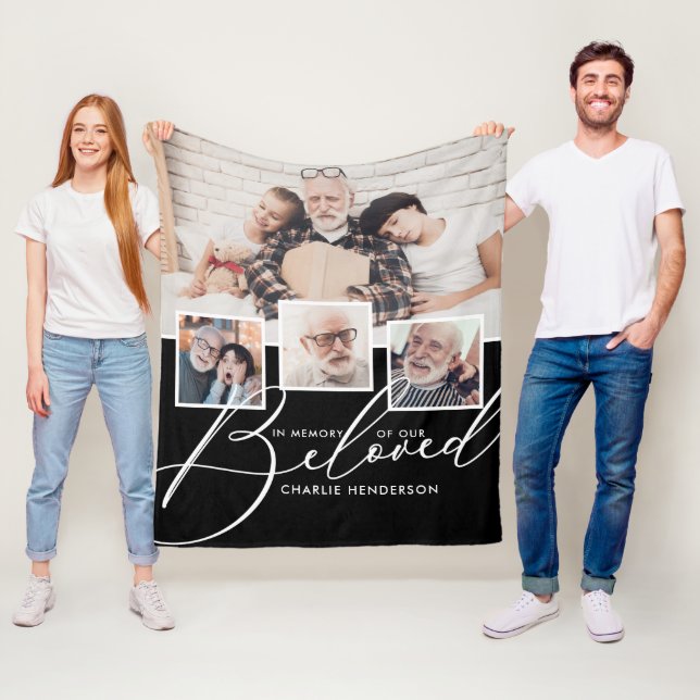 Couverture Polaire Collage de 4 photos en mémoire de notre être cher (En situation)