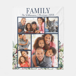 Couverture Polaire Collage de 5 photos de Noël de Modern Family Bleu