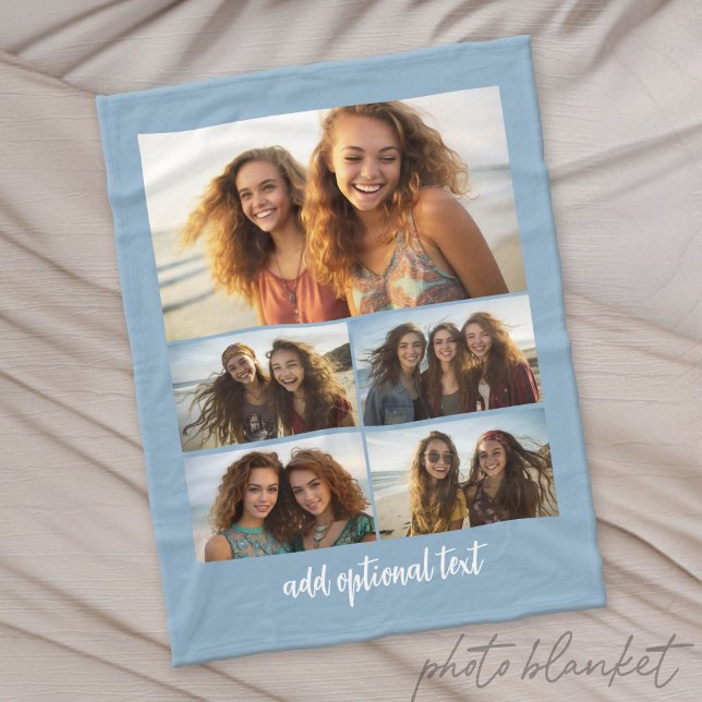 Couverture Polaire Collage de 5 photos minimal moderne avec texte (Custom Photo Blanket - Makes a Great Gift)