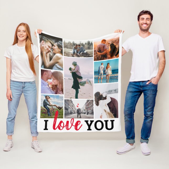 Couverture Polaire Collage de 9 photos 'Je t'aime' (En situation)