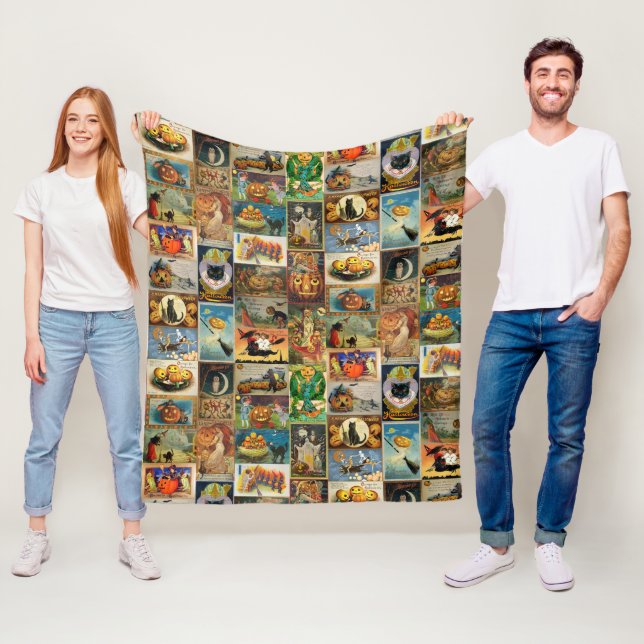 Couverture Polaire Collage de cartes vintage d'Halloween (En situation)