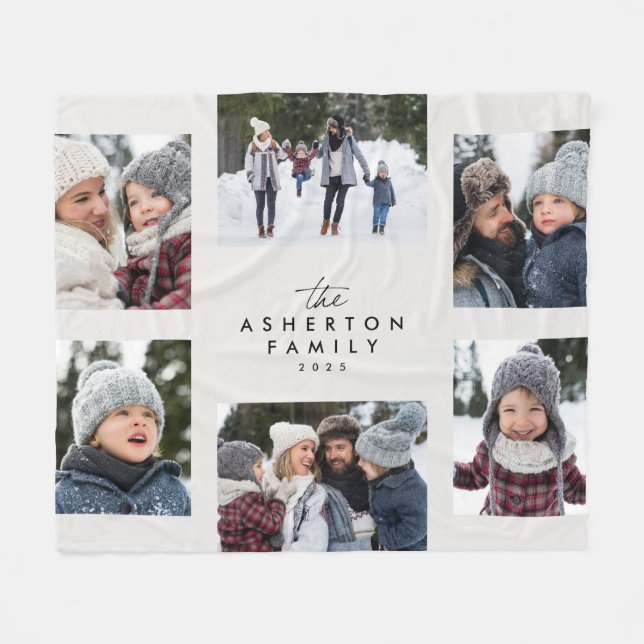 Couverture Polaire Collage de famille 6 photo simple moderne blanc ca (Devant (Horizontal))