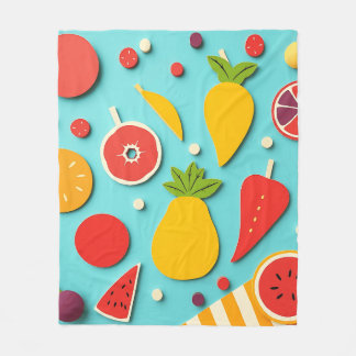 Couverture Polaire Collage de fruits style années 1960