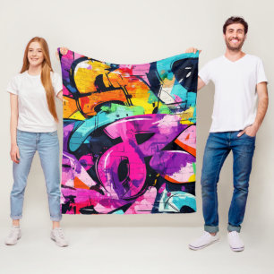 Couverture Polaire Collage de graffiti urbain aux couleurs vives Pei