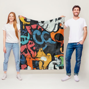 Couverture Polaire Collage de graffiti urbain avec des couleurs vives