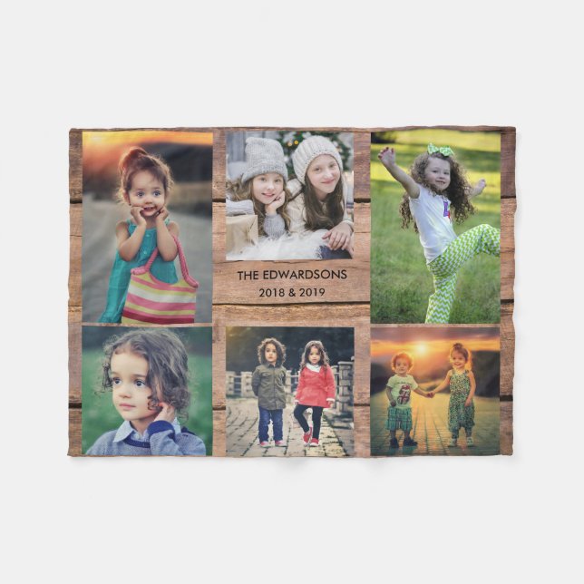 Couverture Polaire Collage de la famille rustique 6 photos bois de no (Devant (Horizontal))