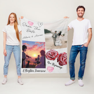 Couverture Polaire Collage de mariage romantique pour annoncer la dat