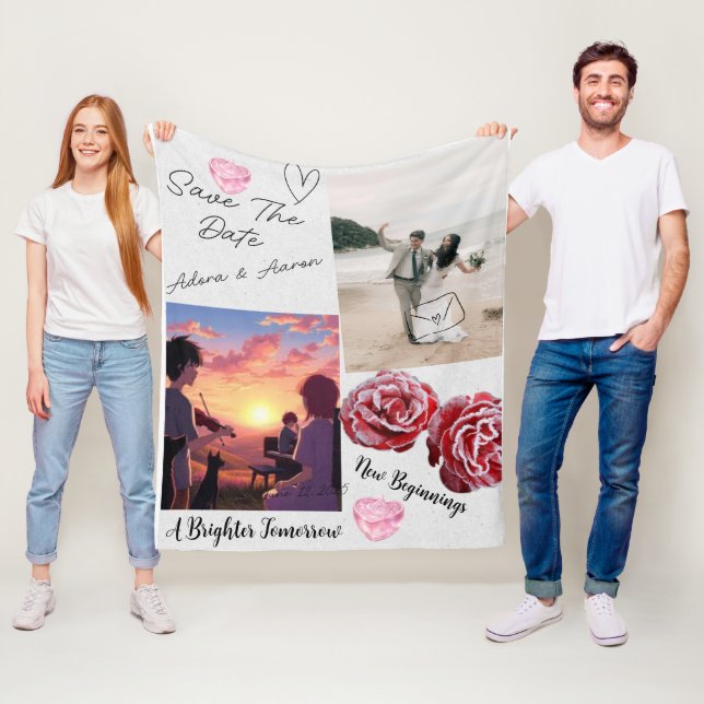 Couverture Polaire Collage de mariage romantique pour annoncer la dat (En situation)