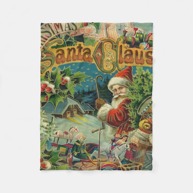 Couverture Polaire Collage de Noël victorien du Père Noël Antique (Devant)