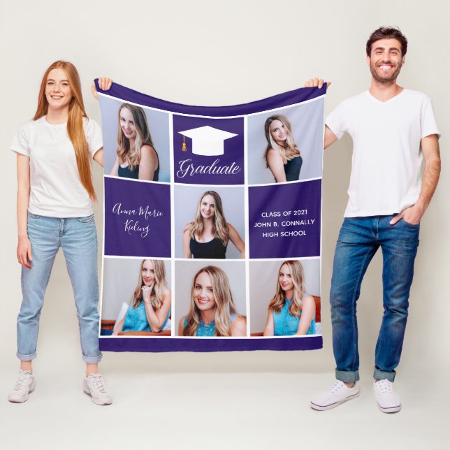 Couverture Polaire Collage de photo de remise de diplôme violet perso (En situation)