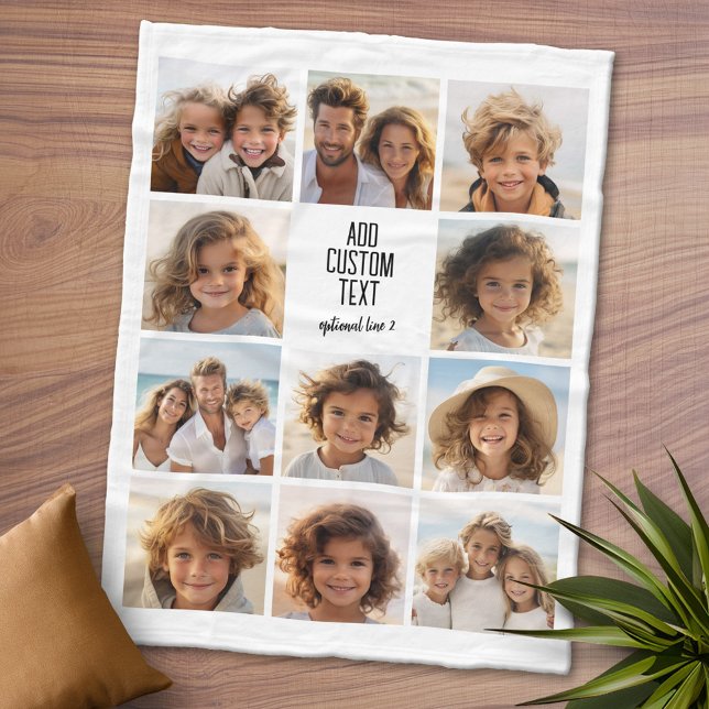 Couverture Polaire Collage de photos - 11 photos avec un bloc de text (Personalized Fleece Blanket - Add Photos and Text or Customize completely in advanced design area)