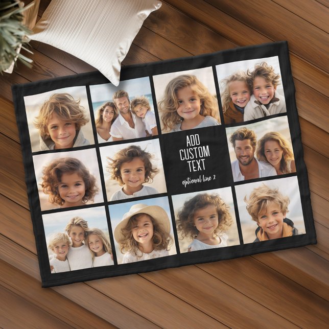 Couverture Polaire Collage de photos - 11 photos avec un bloc de text (Personalized fleece blanket with 11 photos and custom text)