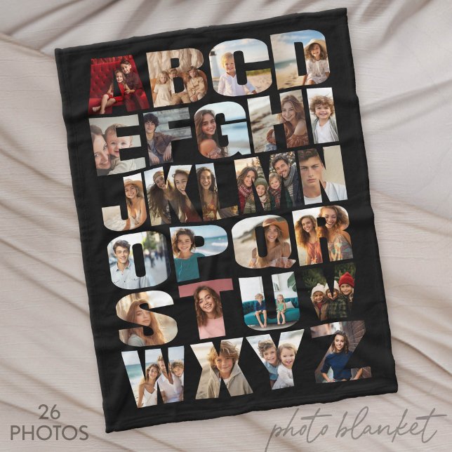 Couverture Polaire Collage de photos d'alphabet - Niveau Difficile (Custom Photo Blankets)
