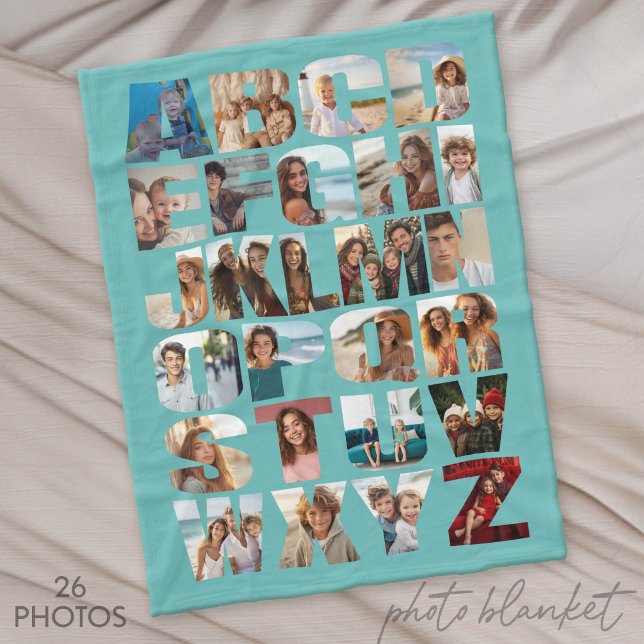 Couverture Polaire Collage de photos d'alphabet - Niveau Difficile (Custom Photo Blankets)