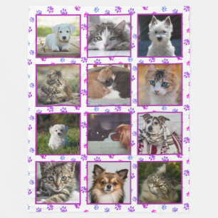Couverture Polaire Collage de photos d'animaux avec empreintes de pat