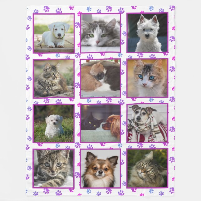 Couverture Polaire Collage de photos d'animaux avec empreintes de pat (Devant)