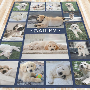 Couverture Polaire Collage de photos de chien Mignon Moderne Bleu mar