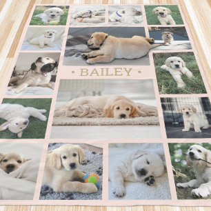Couverture Polaire Collage de photos de chien Mignon Moderne Rose pou