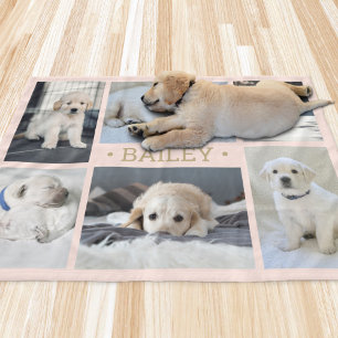 Couverture Polaire Collage de photos de chien Mignon Simple Rose poud