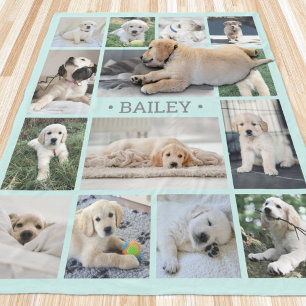 Couverture Polaire Collage de photos de chien simple moderne bleu sar