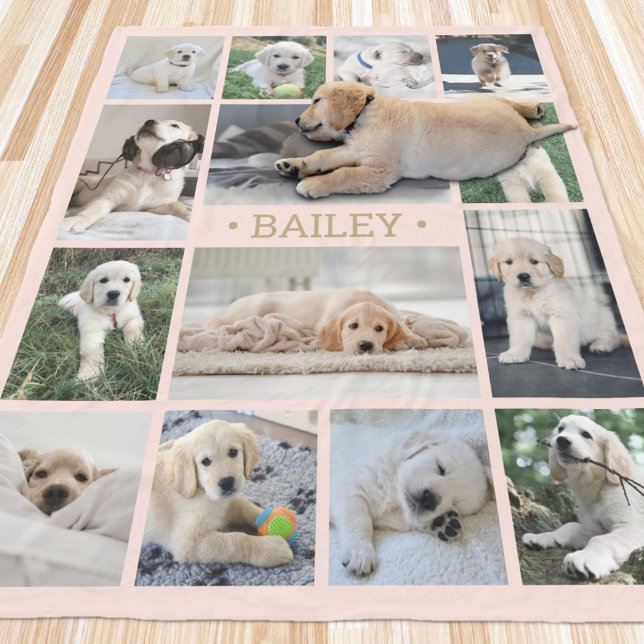 Couverture Polaire Collage de photos de chien simple moderne rose pou (Créateur téléchargé)