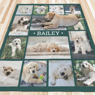 Couverture Polaire Collage de photos de chien simple moderne vert et