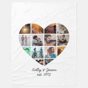 Couverture Polaire Collage de photos de coeur Amour Couple Famille