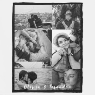 Couverture Polaire Collage de photos de couple noir et blanc personna
