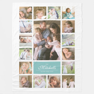 Couverture Polaire Collage de photos de famille avec écriture élégant
