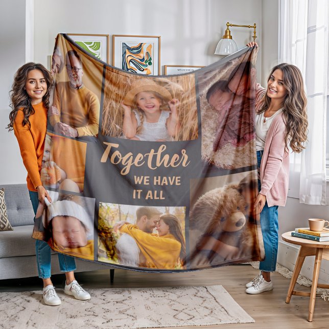 Couverture Polaire Collage de photos de famille Marron Ensemble Nous  (Together we have it all fleece blanket personalized with your photos)