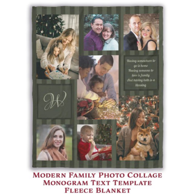 Couverture Polaire Collage de photos de famille moderne Monogramme Mo (Modern Family Photo Collage Monogram Text Template Fleece Blanket)