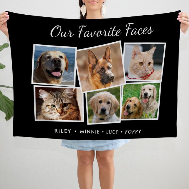 Couverture Polaire Collage de photos de plusieurs animaux de compagni (Favorite Faces Multiple Pet Photo Collage Fleece Blanket)