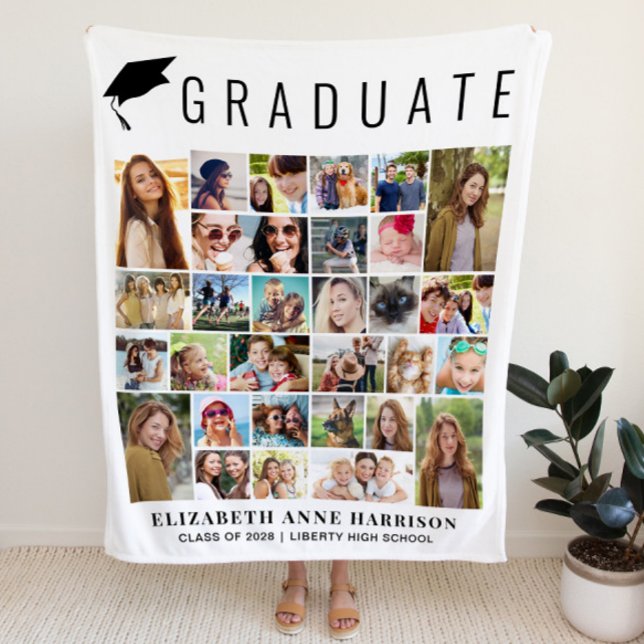 Couverture Polaire Collage de photos de remise de diplômes (Graduation Photo Collage Fleece Blanket)