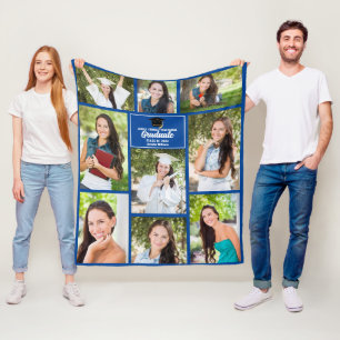Couverture Polaire Collage de photos de remise de diplômes bleu perso